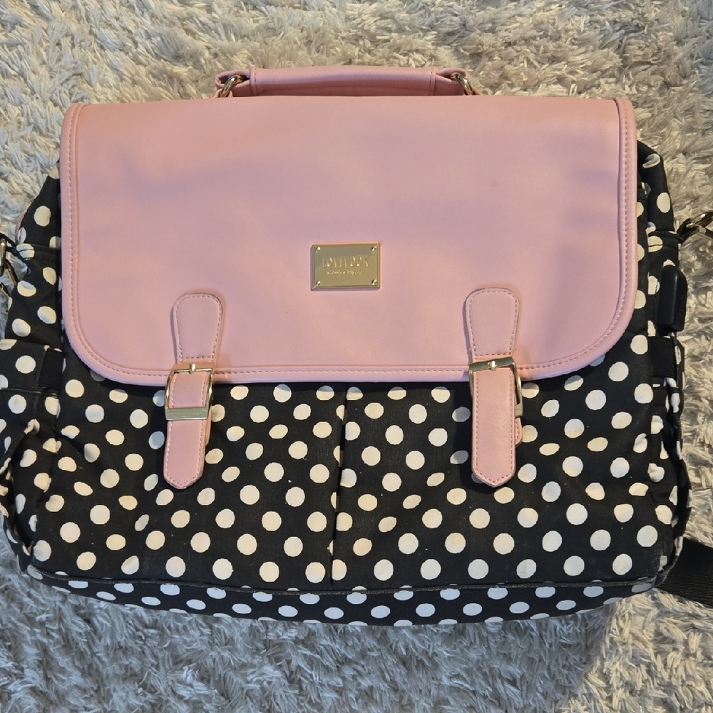 Elegant Pink and Black Polka Dot Laptop Bag